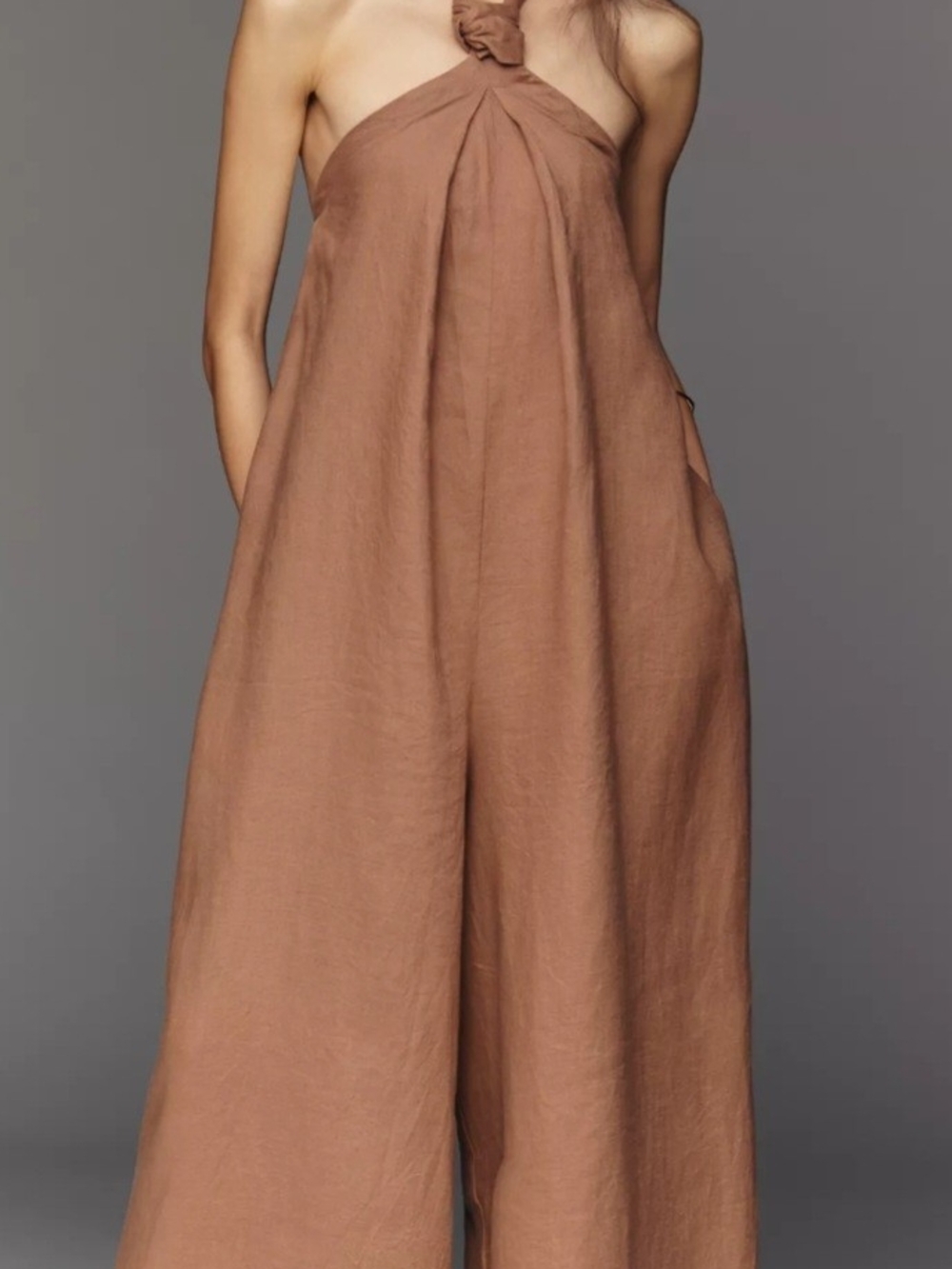 Anthropologie Brown Halter Wide-Leg Jumpsuit